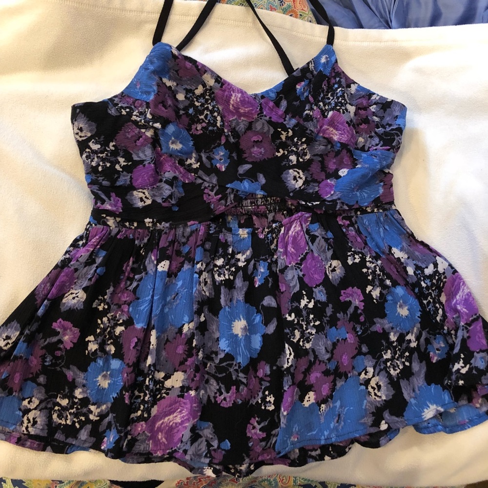 Blue, purple, black cross back tank top